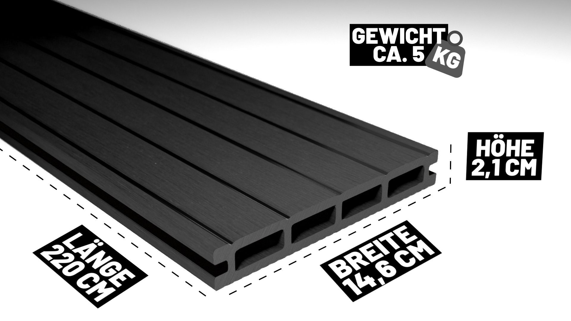 Endorphin Terrassendielen ® 18m² Anthrazit WPC Terrassendielen Komplettset