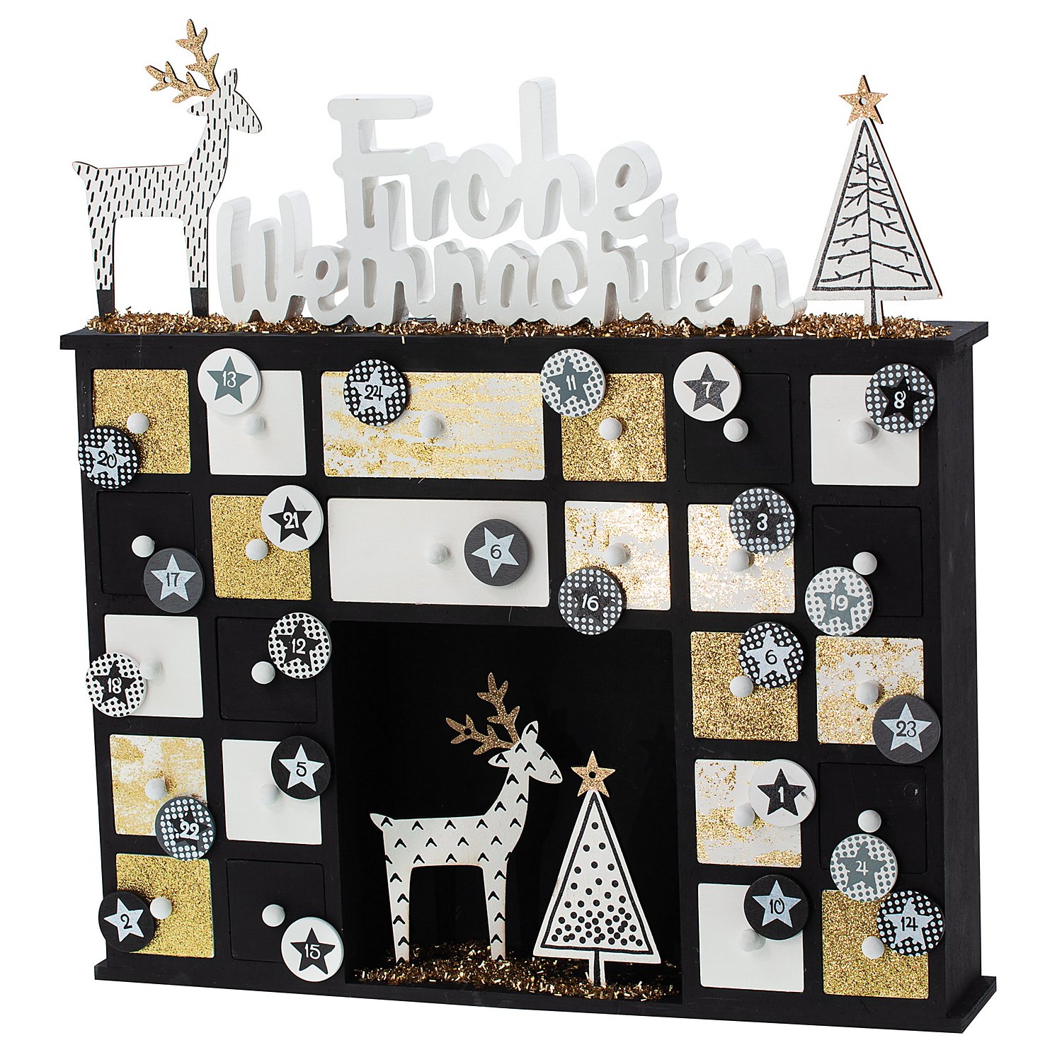 Adventskalender aus Holz, 41,5 x 7 x 30,5 cm