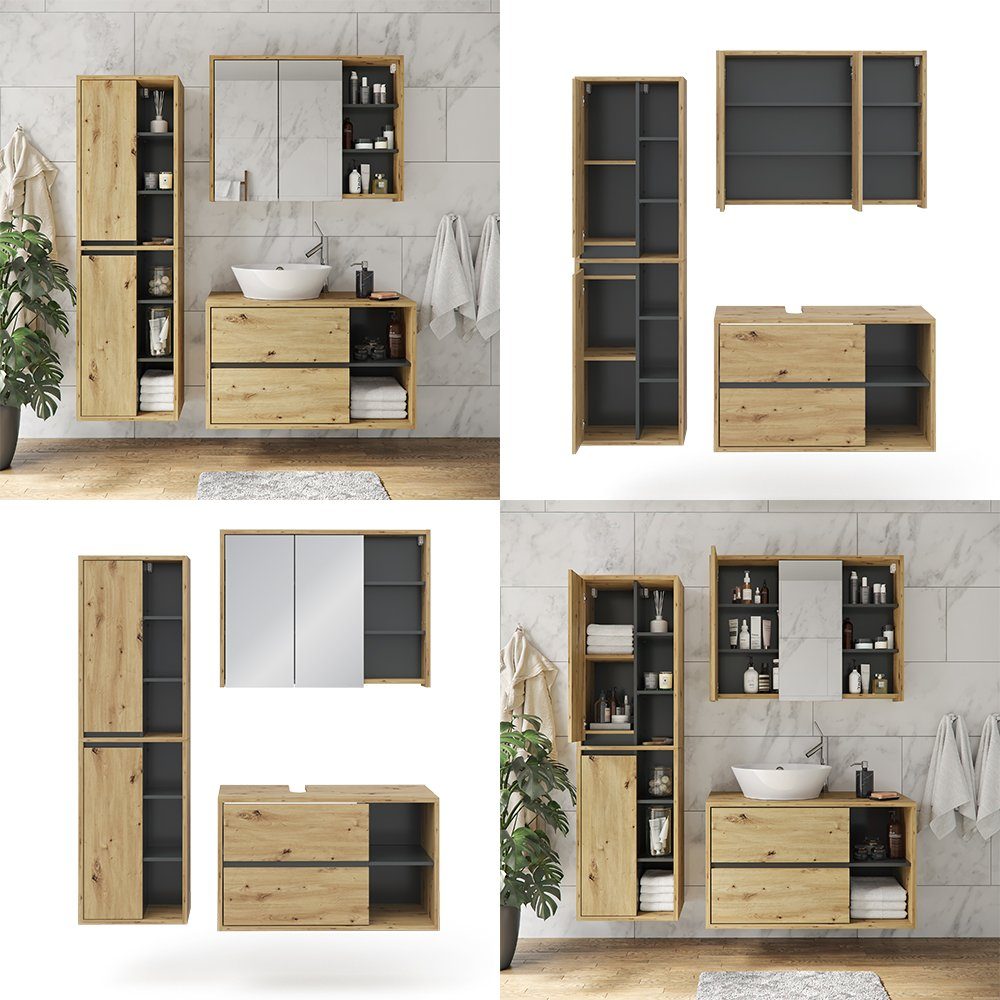 Vicco Badmöbel-Set Badezimmerset VIOLA Artisan / Anthrazit, (3-er Set, 3-St., 3-er Set)