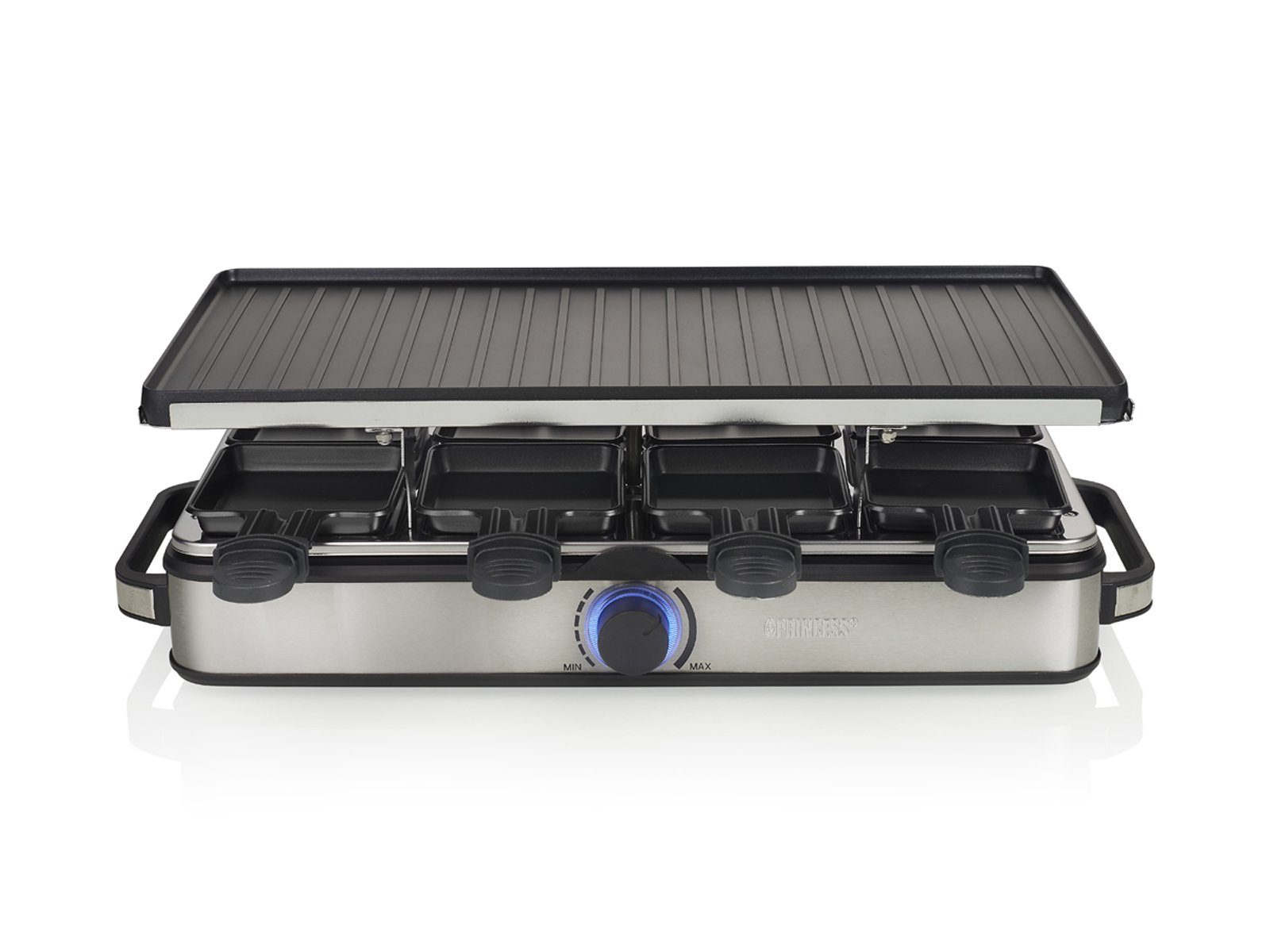 Setpoint Raclette, Großer XL Tischgrill eckig für 2-8 Personen, Raclet Gerät mit 8 Gabeln