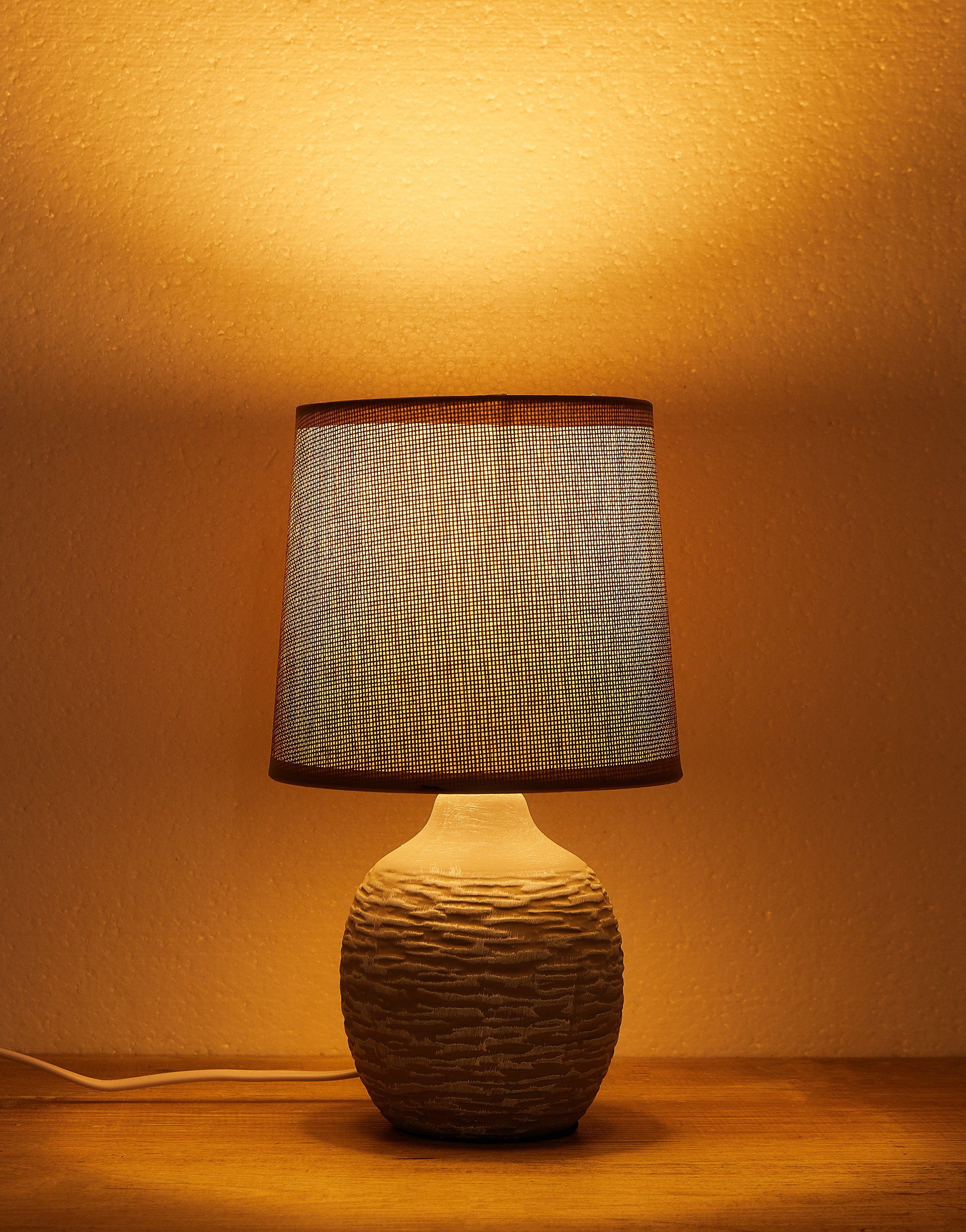 BRUBAKER Tischleuchte Designer Nachttischlampe Grau, Tischlampe, Ohne Leuchtmittel, Deko Nachttischlampen mit Keramikfuß - Modern - 1x oder 2er Set