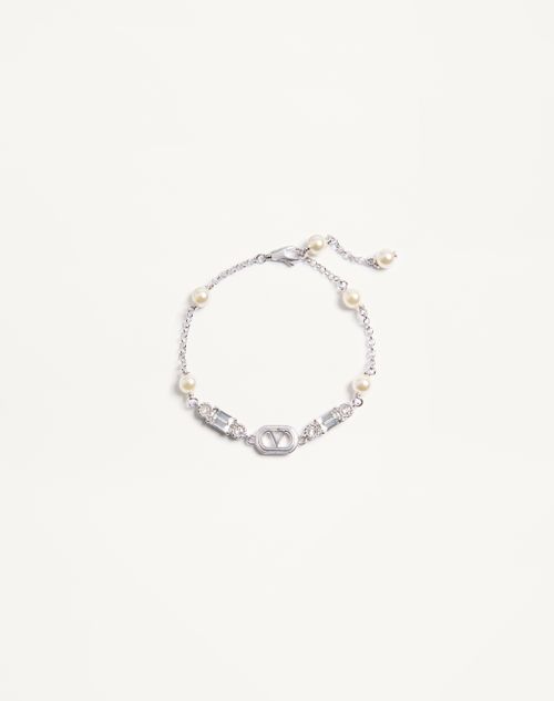 Ovalet armbånd i metal, perler og Swarovski® krystaller