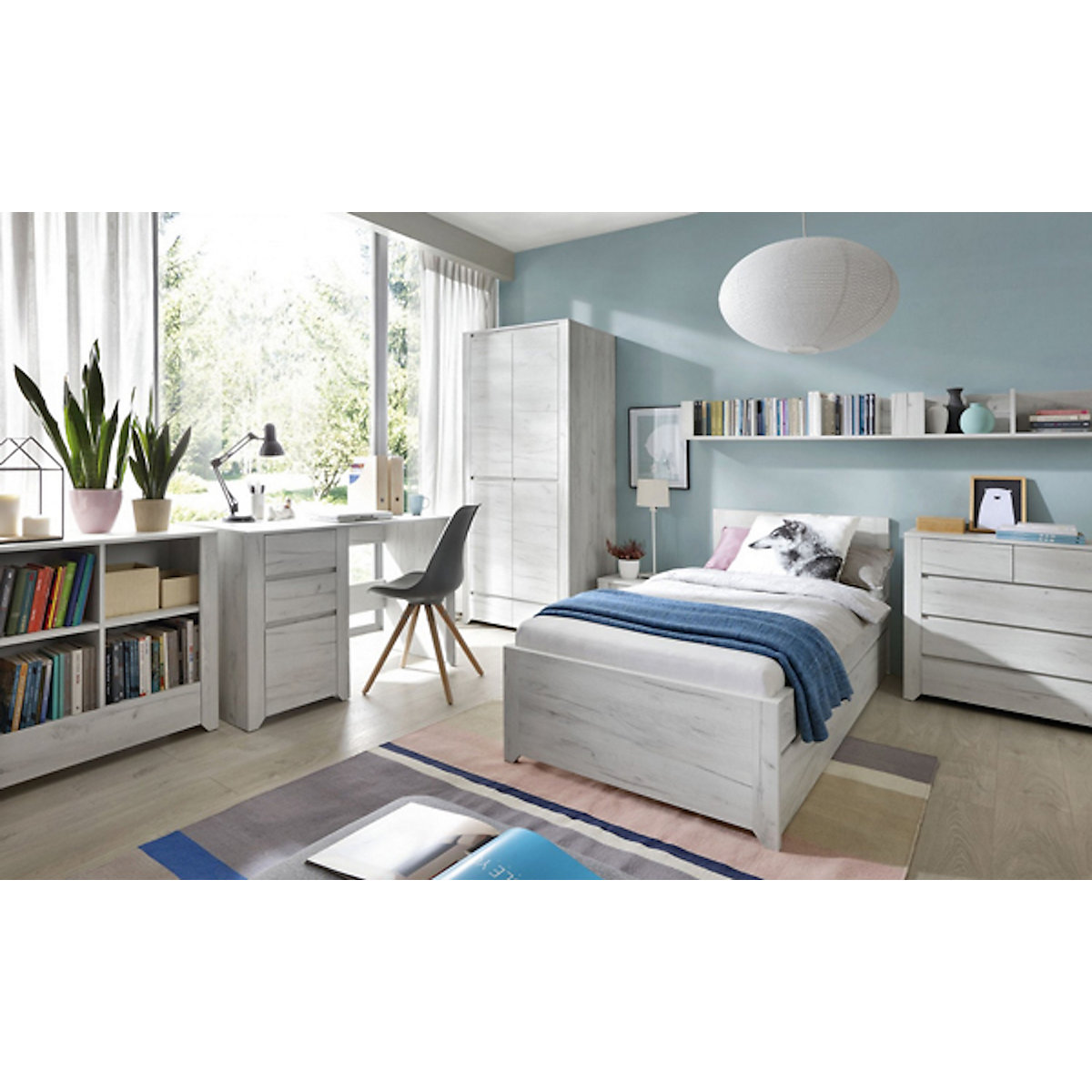 Jugendzimmer Standregal Angel Bücherregal 84cm grifflos mit 1 Schublade