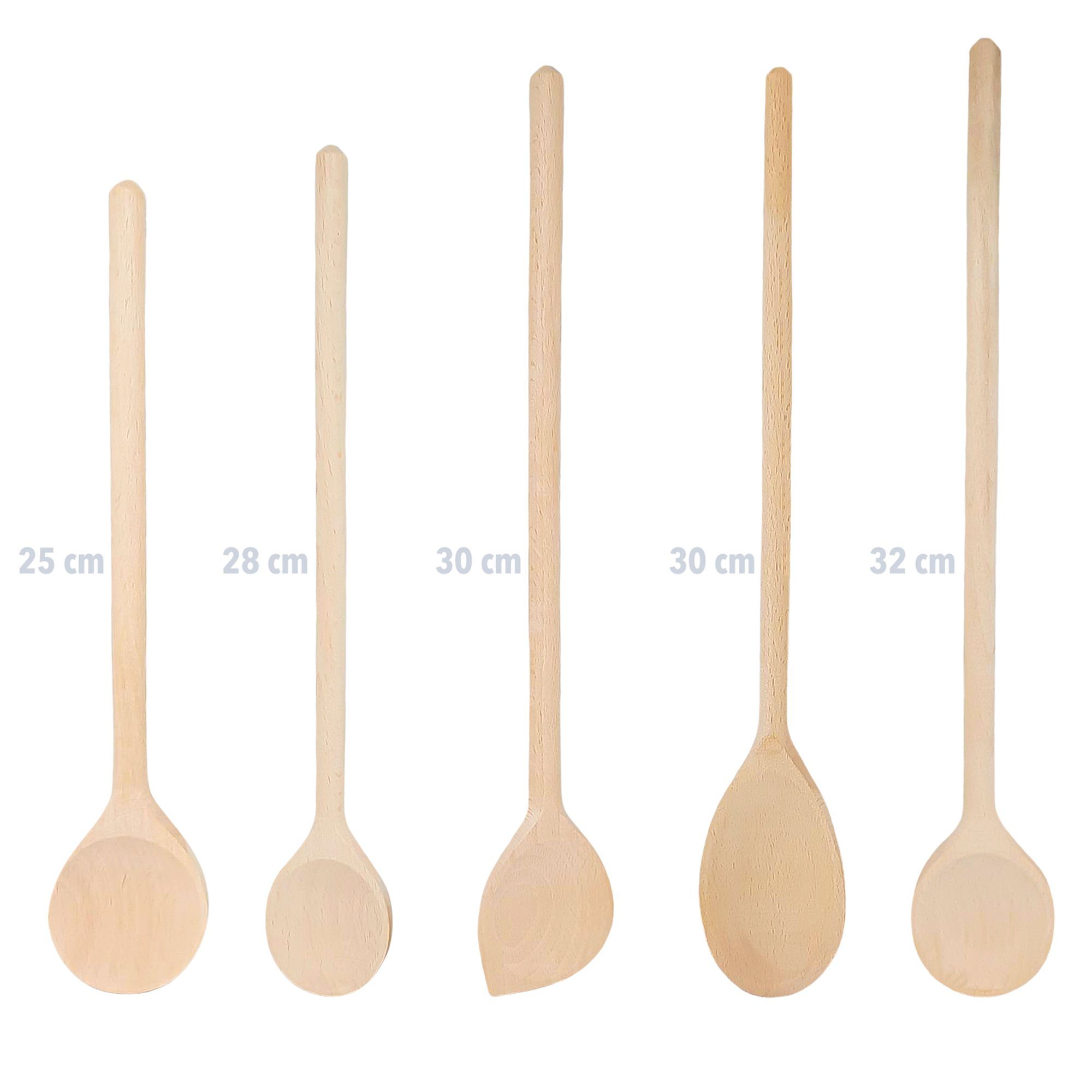 SOHFA Kochlöffel 5er Set Buchenholzlöffel 25-32cm Holzkochlöffel hergestellt in Europa, 100% FSC®