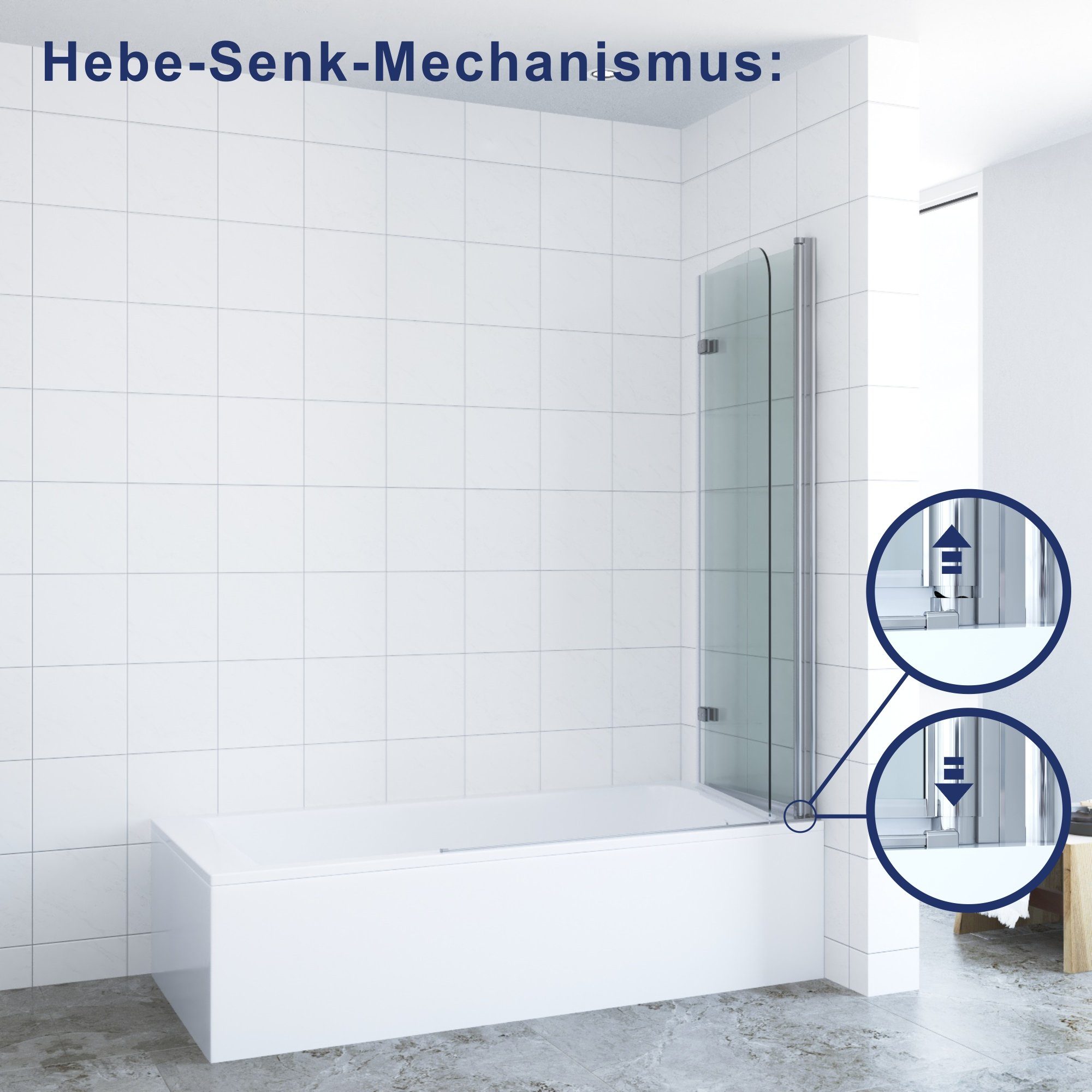 AQUABATOS Badewannenaufsatz Badewannenaufsatz faltbar Glas Badewannenfaltwand Duschabtrennung, Einscheiben-Sicherheitsglas (ESG) 5 mm