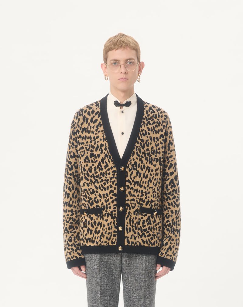 Valentino wollen vest met Fauve Eclat Animalier jacquardmotief