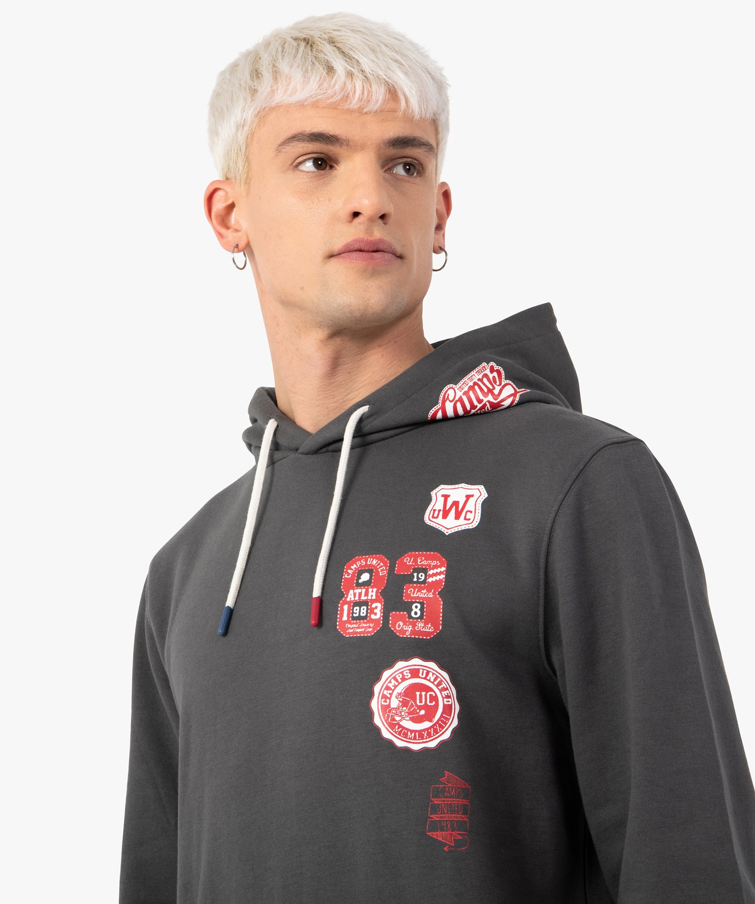 Sweat homme à capuche avec inscriptions – Camps United gris | GEMO