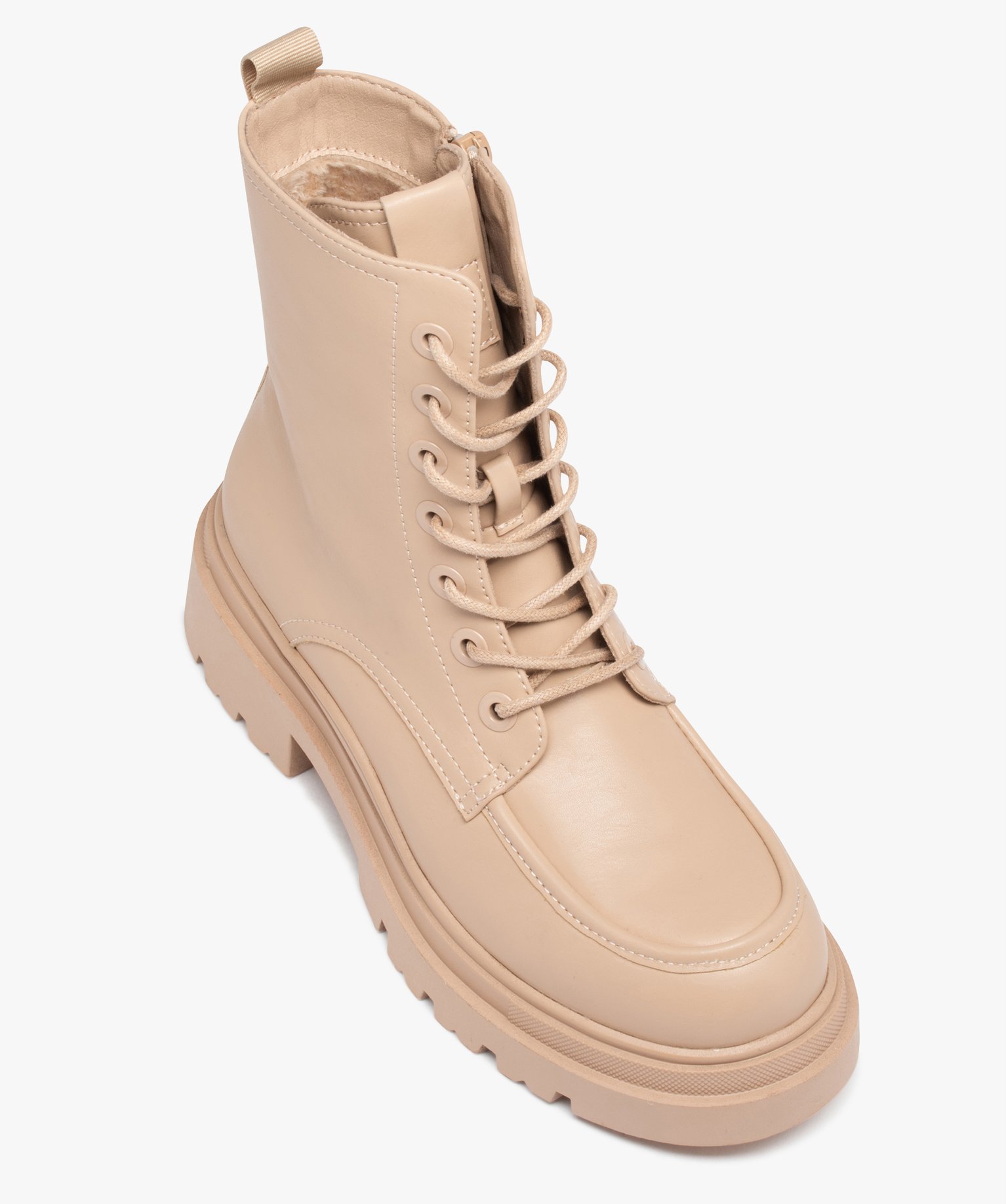 Boots doublés sur semelle crantée femme beige | GEMO