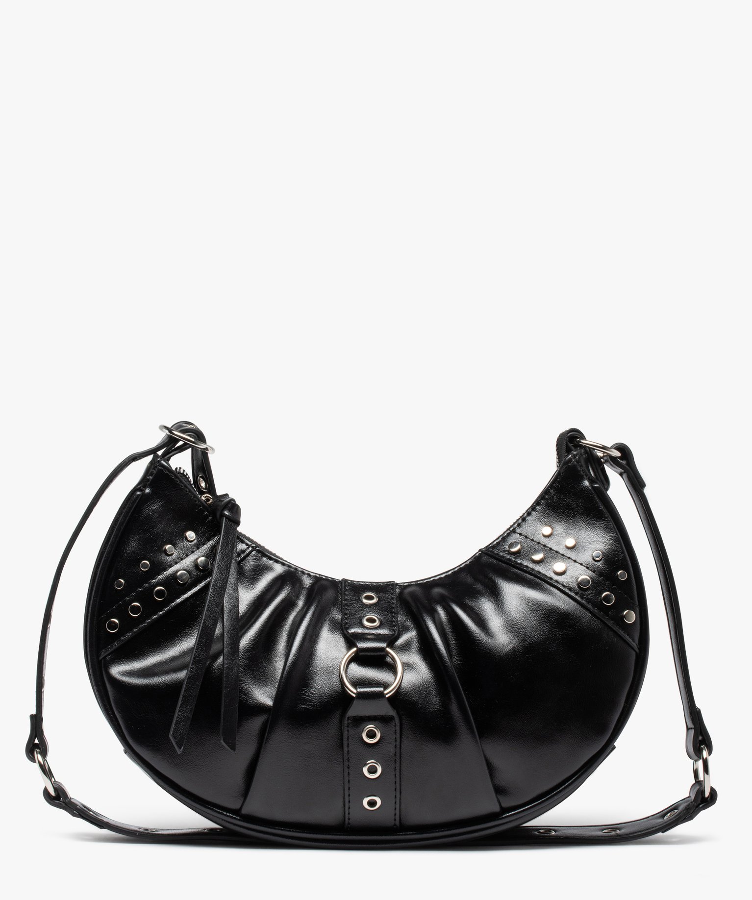 Sac besace femme demi-lune look rock noir | GEMO