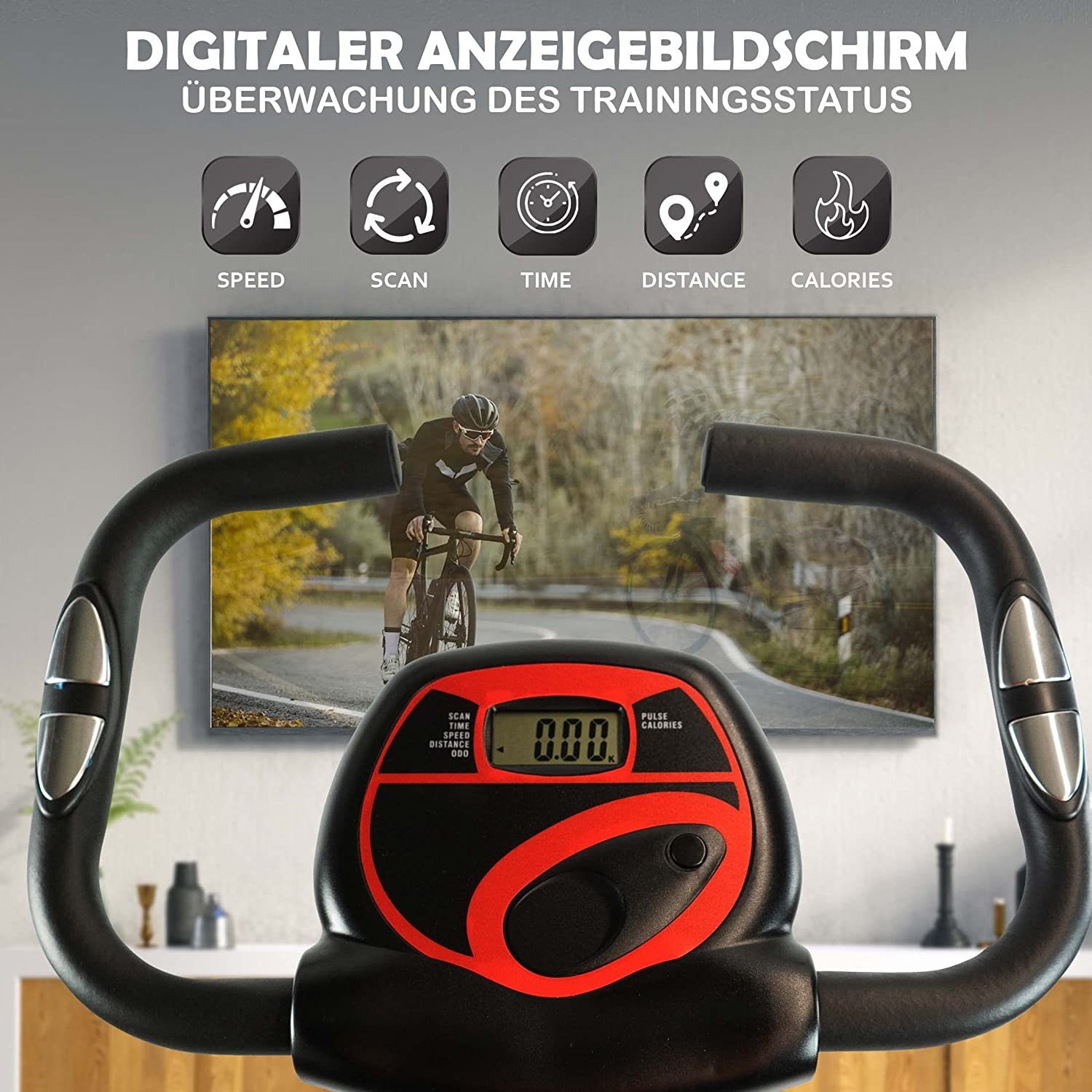 Fjoerdesports Heimtrainer Faltbarer Heimtrainer mit LCD Display Hometrainer Fitnessfahrrad (Maximales Benutzergewicht 110 Kg inkl. verstellbaren Sitz, klappbarer Hometrainer, inklusive Pulsmessung, maximales Benutzergerwicht 110 kg, Fitness Bike, Sen