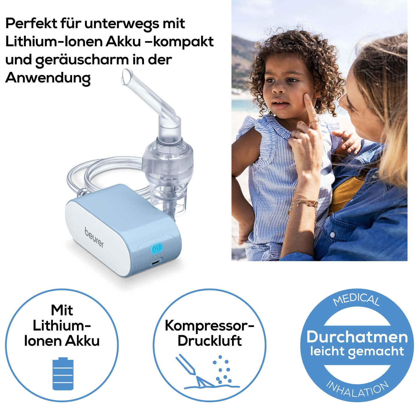 Beurer Inhalator IH 60-Kleines Inhaliergerät mit Kompressor-Drucklufttechnologie & kurzer Inhalationszeit