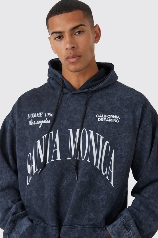 Hoodie mit Acid-Waschung und Santa Monica Print