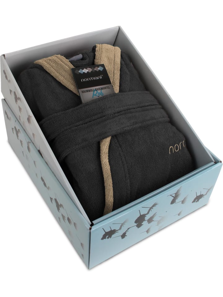 normani Unisex Baumwoll-Bademantel Rob in Schwarz/Beige günstig kaufen