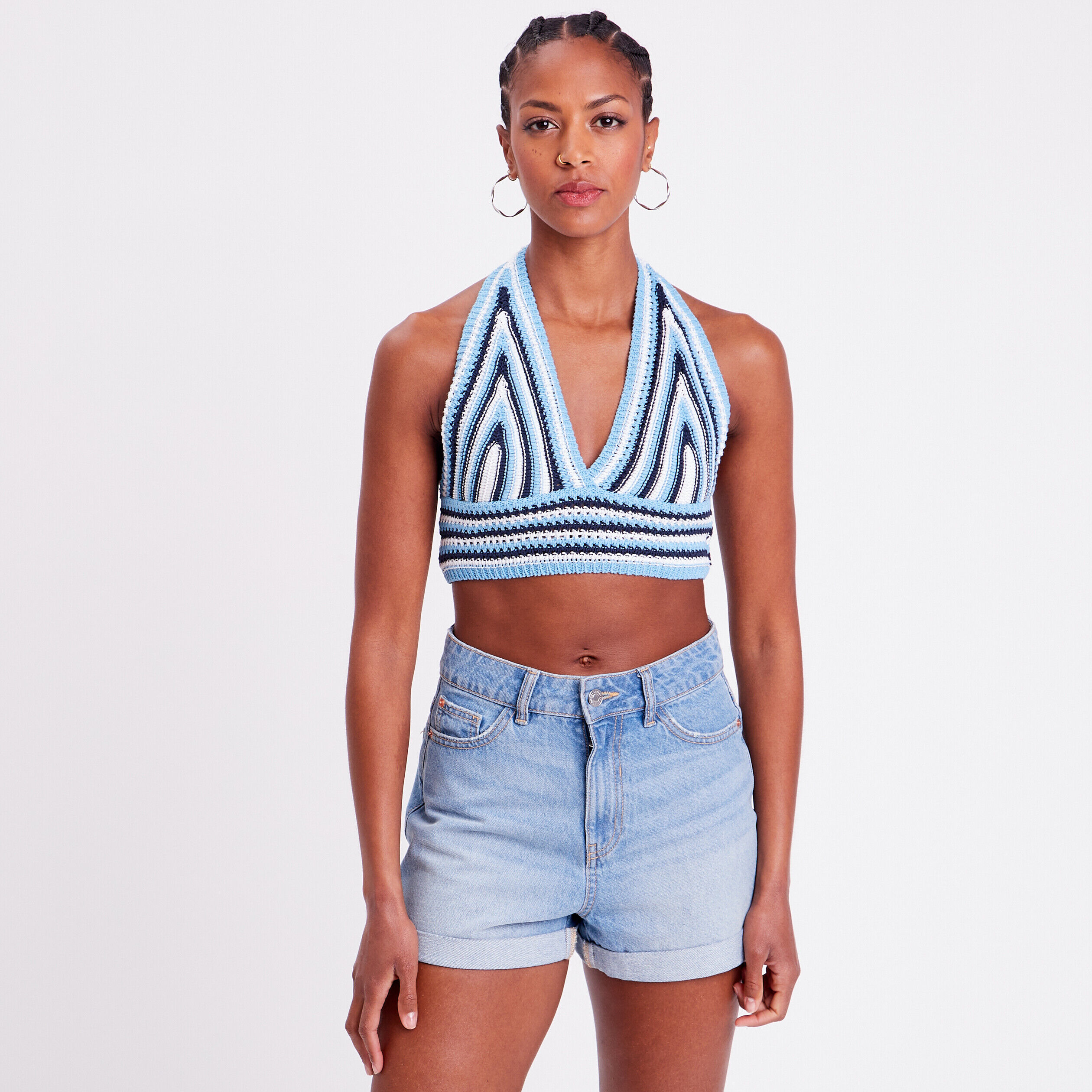 Crop top en crochet bleu femme | Cache Cache