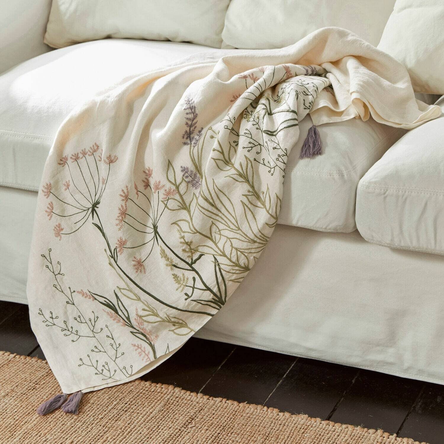 Baumwollbettdecke, Plaid Carrefour creme/lila, Mirabeau