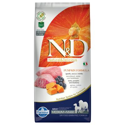 Farmina N&D getreidefrei Kürbis Adult Medium & Maxi mit Lamm & Heidelbeere