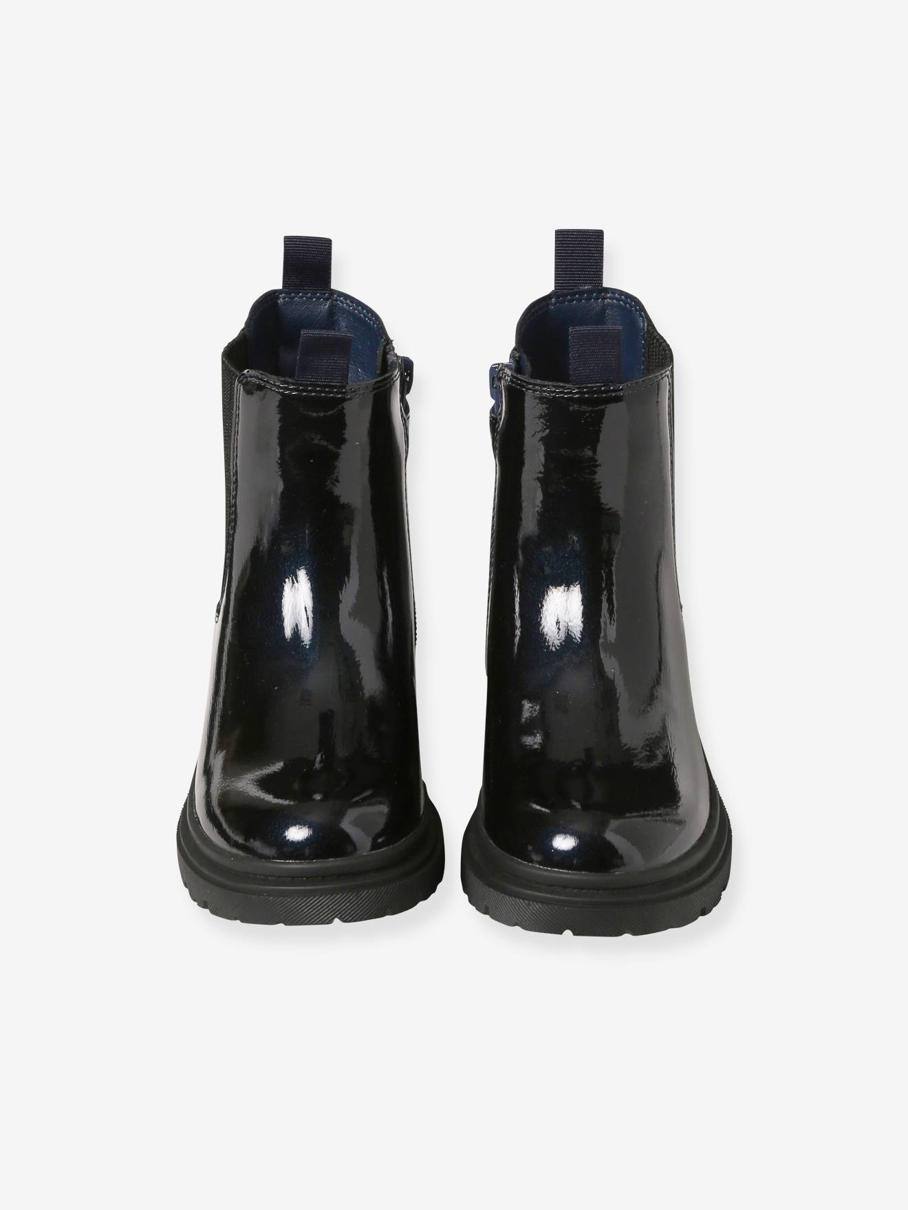 Boots vernies zippées et élastiquées fille marine
