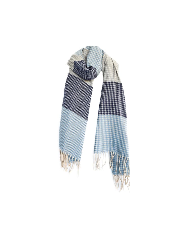 COFI 1453 Karierter Schal mit Fransen ideal für den Herbst und Winter in Blau günstig kaufen 190 cm