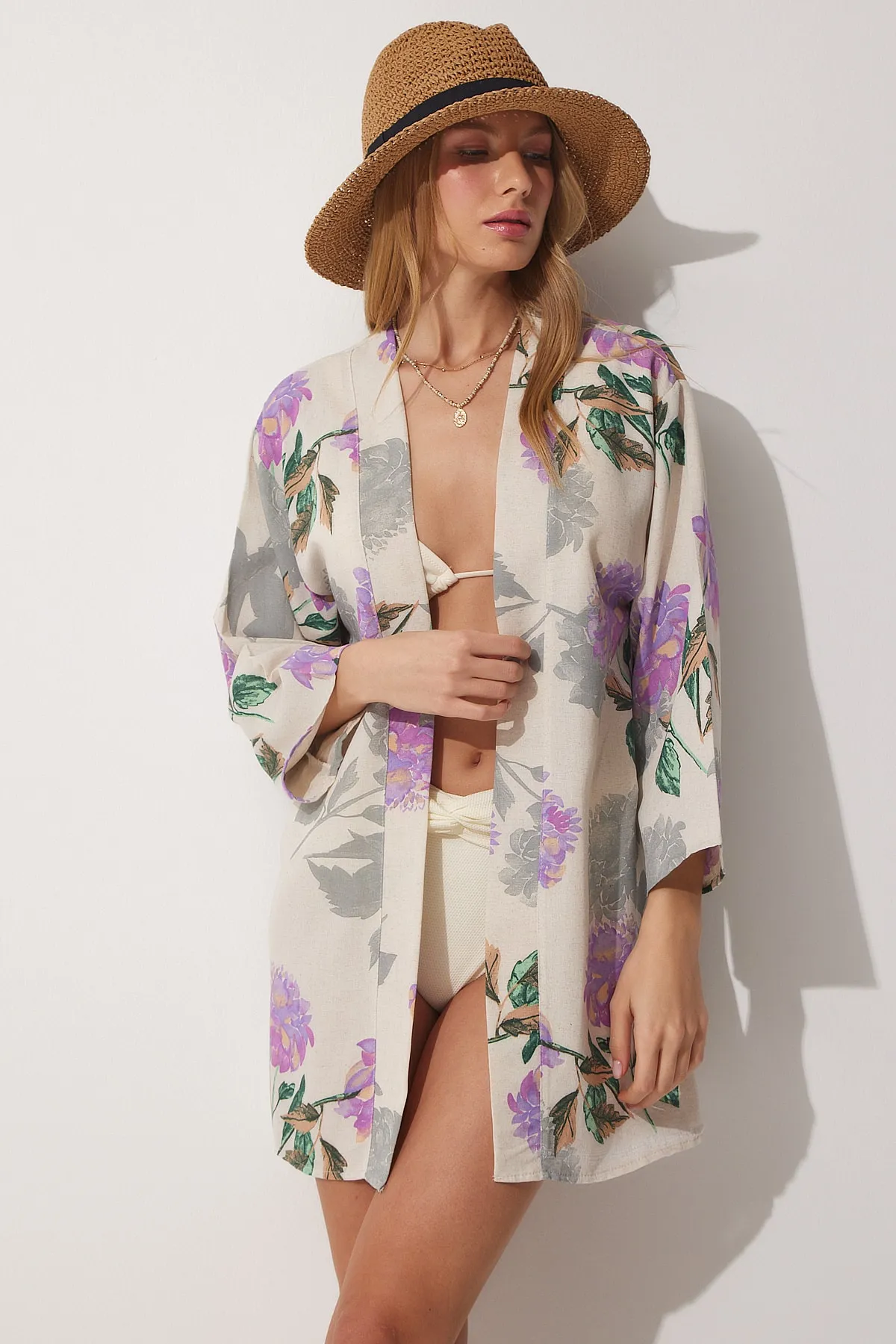 Happiness İstanbul  Kimono & Kaftan - Beige - Regular Fit
