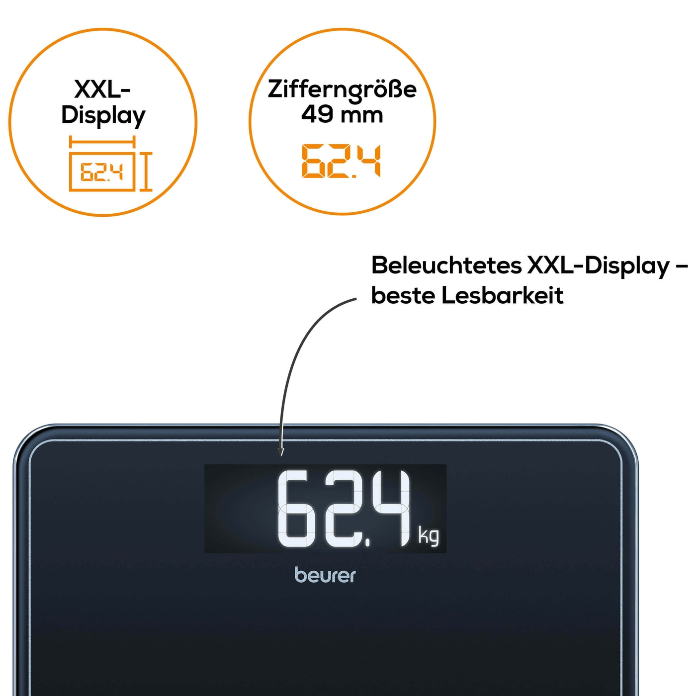 Beurer Glaswaage GS 410 SignatureLine White-Personenwaage aus Glas im edlen Design & großer Zifferngröße - bis 200 kg