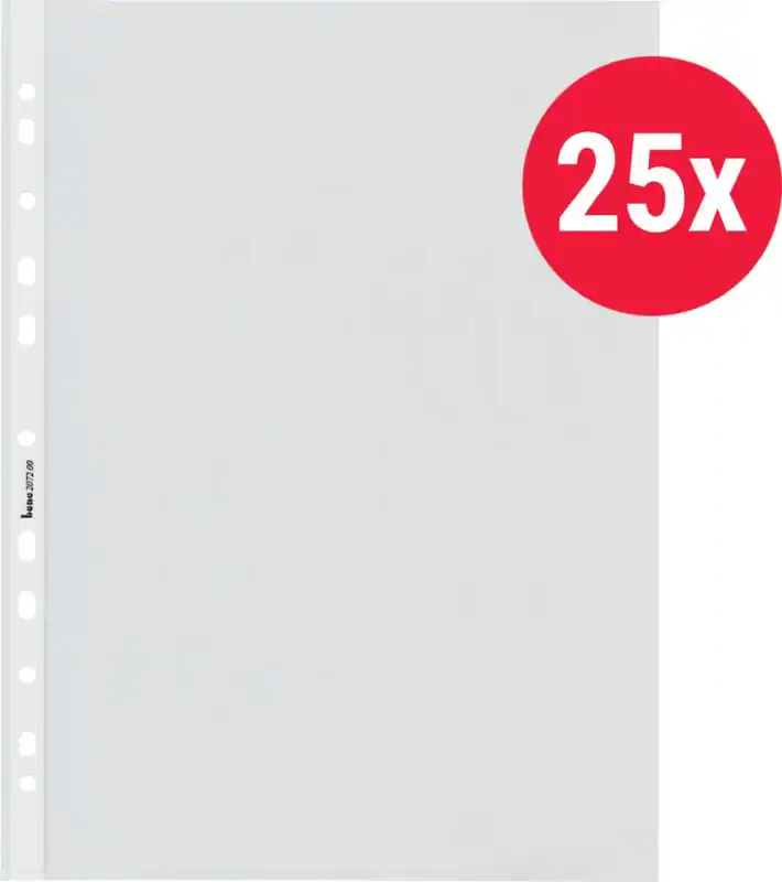 Bene Prospekthüllen DIN A4 Glasklar Transparent 100 Mikron PP (Polypropylen) Oben und links offen 11 Löcher 25 Stück