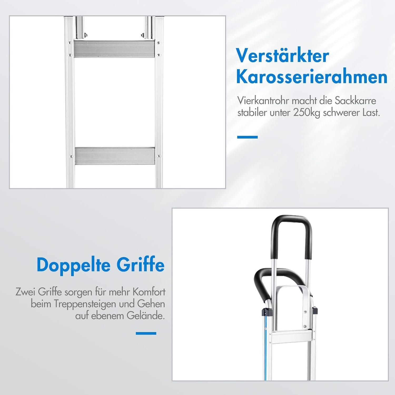 KOMFOTTEU Treppensackkarre, mit Gummireifen & Doppelgriff, bis 250 kg belastbar