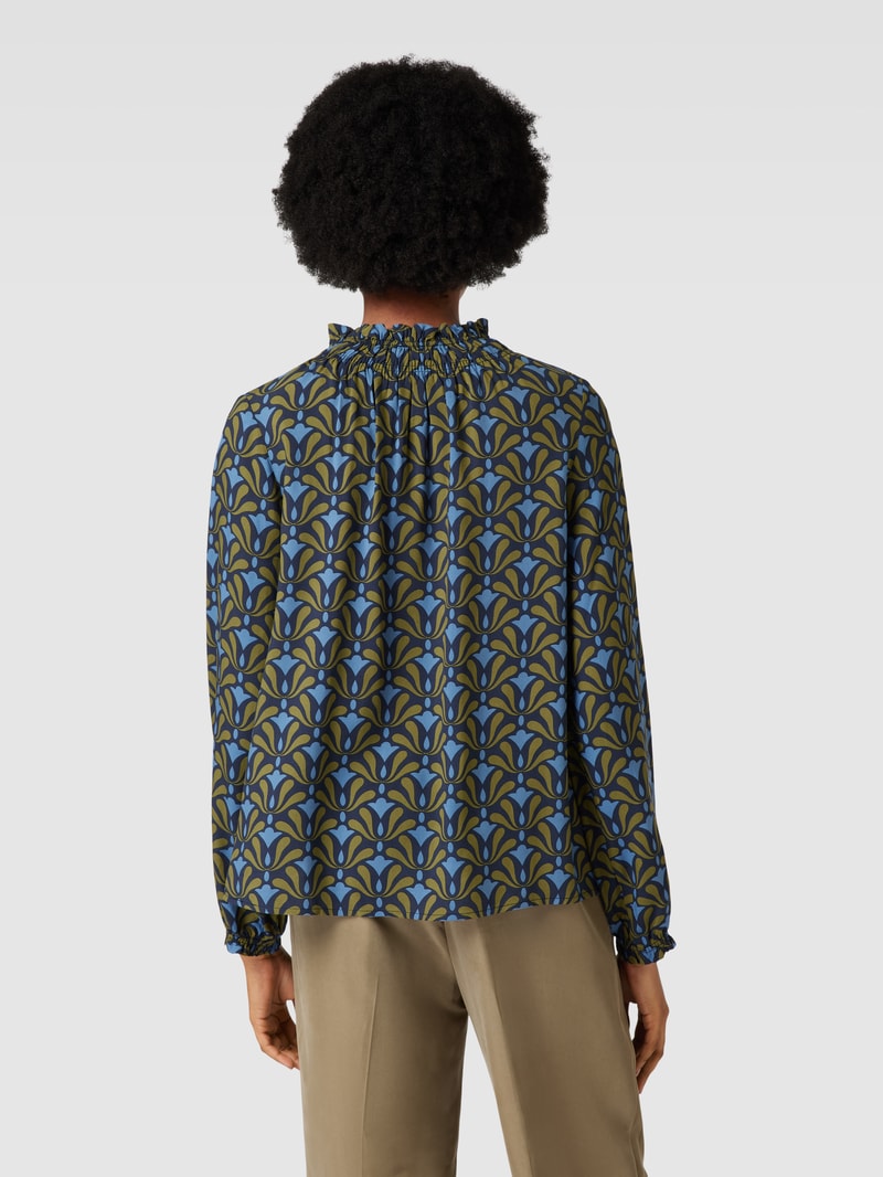 Bluse mit Allover-Muster und Stehkragen in marineblau
