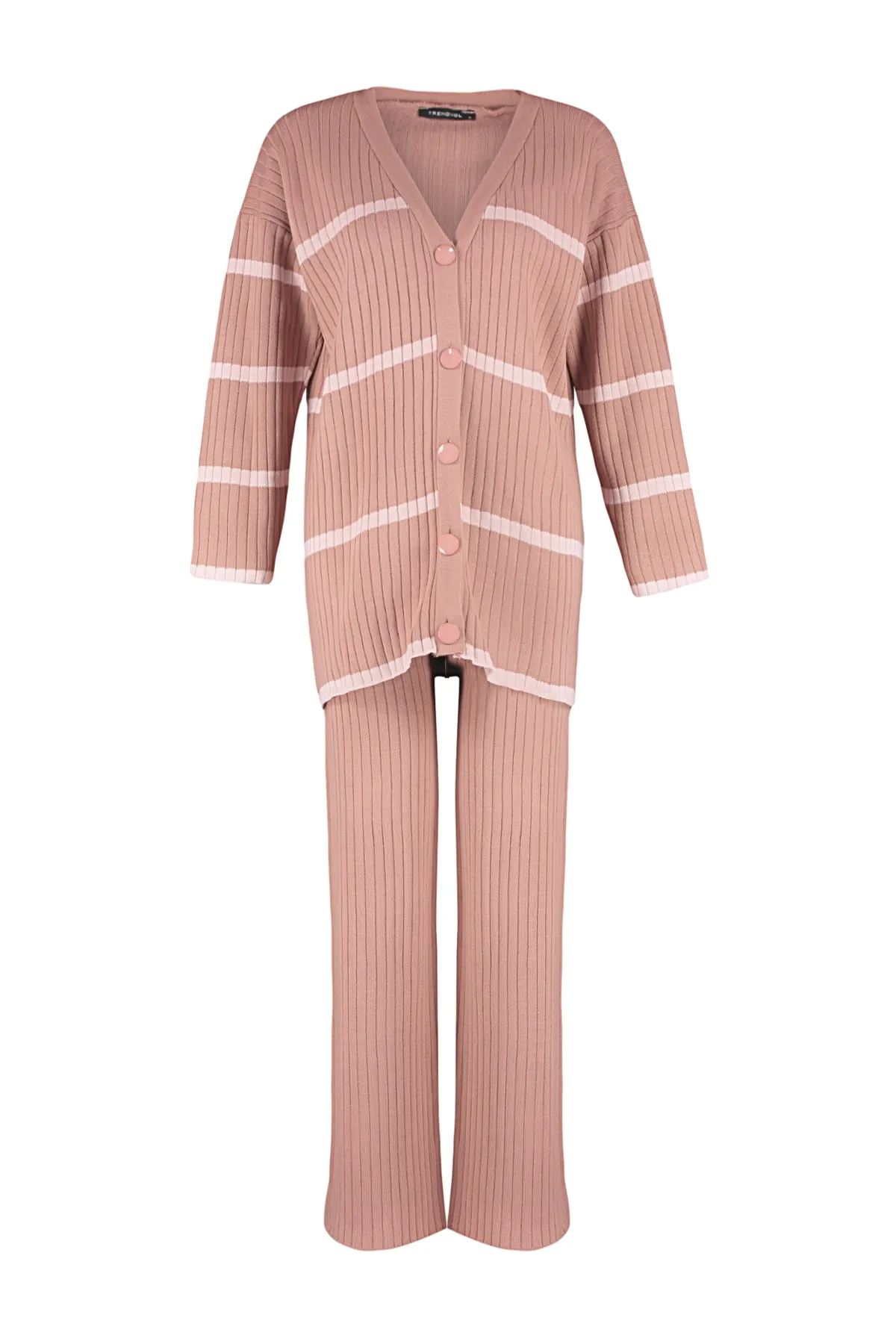 Trendyol Modest  Dried Rose Roving-Strickjacke-Hose-Bottom-Top-Set TCTAW24US00033