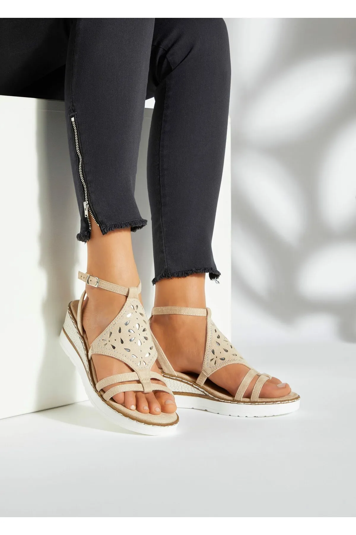 LASCANA  Sandalette - Beige - Keilabsatz
