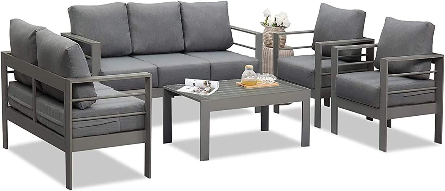 MeXo von GLP HOME Gartenlounge-Set Aluminium Sitzgruppe wetterfest Lounge Set für 5-7 Personen, (Gartenmöbel, Gartengarnitur mit Kissen), Essgruppe für Terrasse Balkon Garten Indoor Outdoor