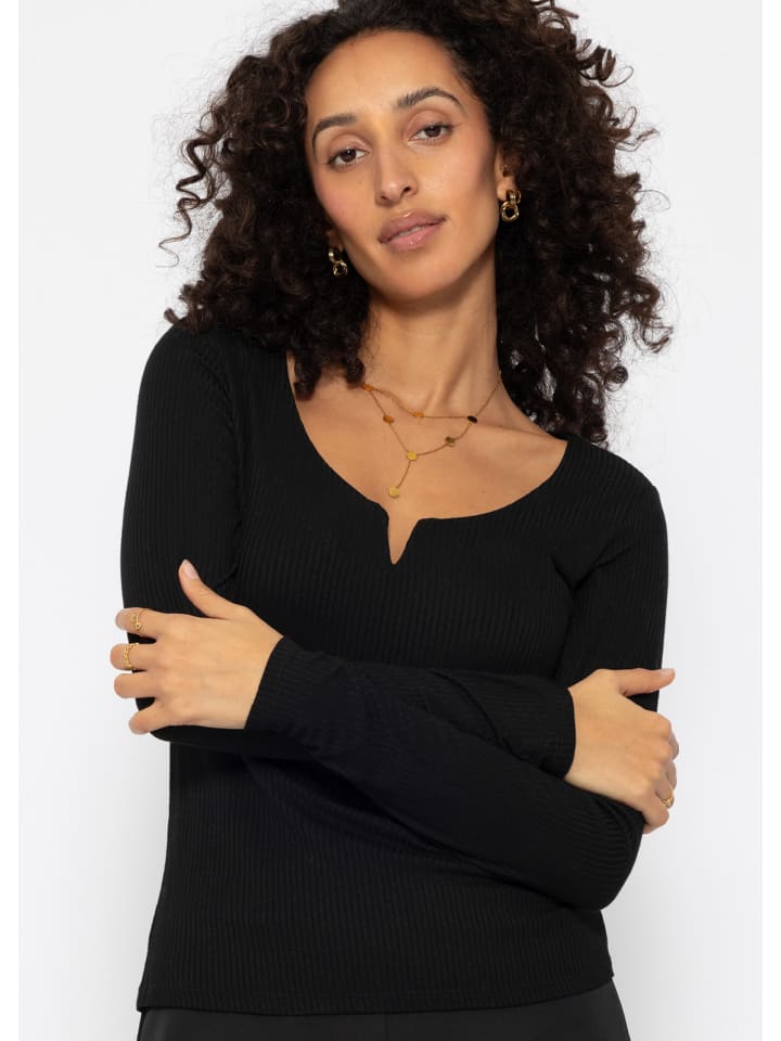 SASSYCLASSY Geripptes Langarmshirt in schwarz günstig kaufen