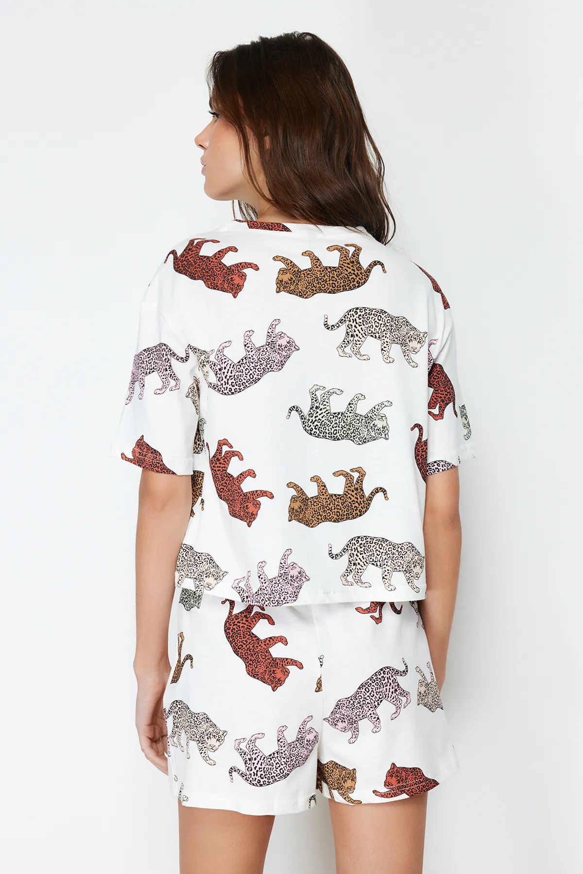 Trendyol Collection  Damen-Pyjama-Set aus 100 % Baumwolle mit Tiermuster, ecrufarben THMSS24PT00078