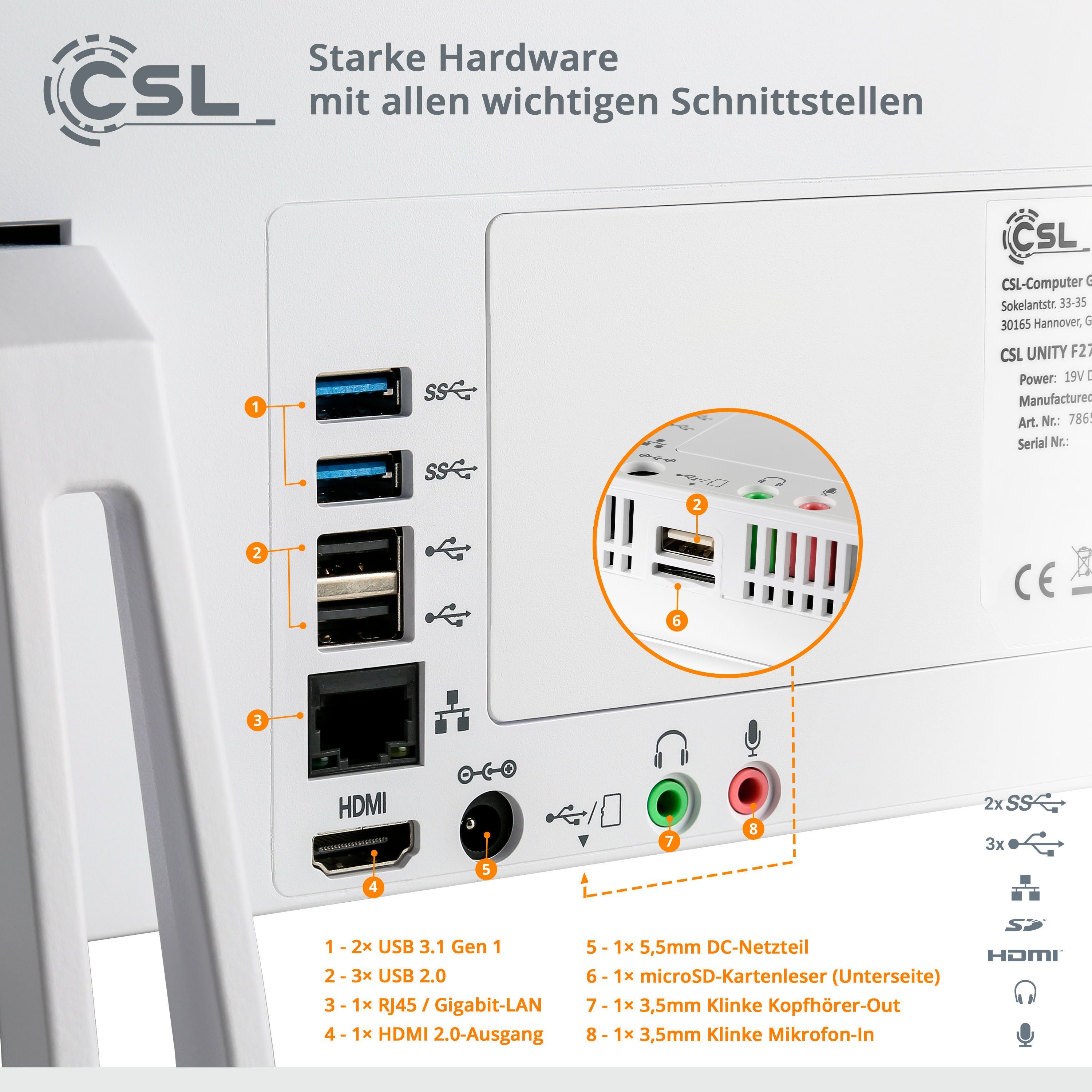 CSL Unity F27-GLS mit Windows 10 Pro All-in-One PC (27 Zoll, Intel® Celeron Celeron® N4120, UHD Graphics, 8 GB RAM, 1000 GB SSD)