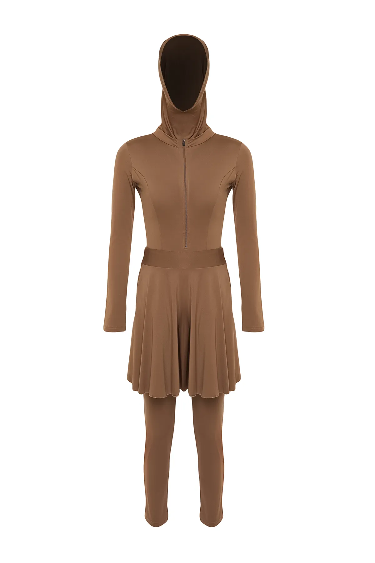Trendyol Modest  Kamelfarbenes 3-teiliges, vollständig bedecktes Strandbekleidungs-Badeanzug-Set TCTSS24CF00006