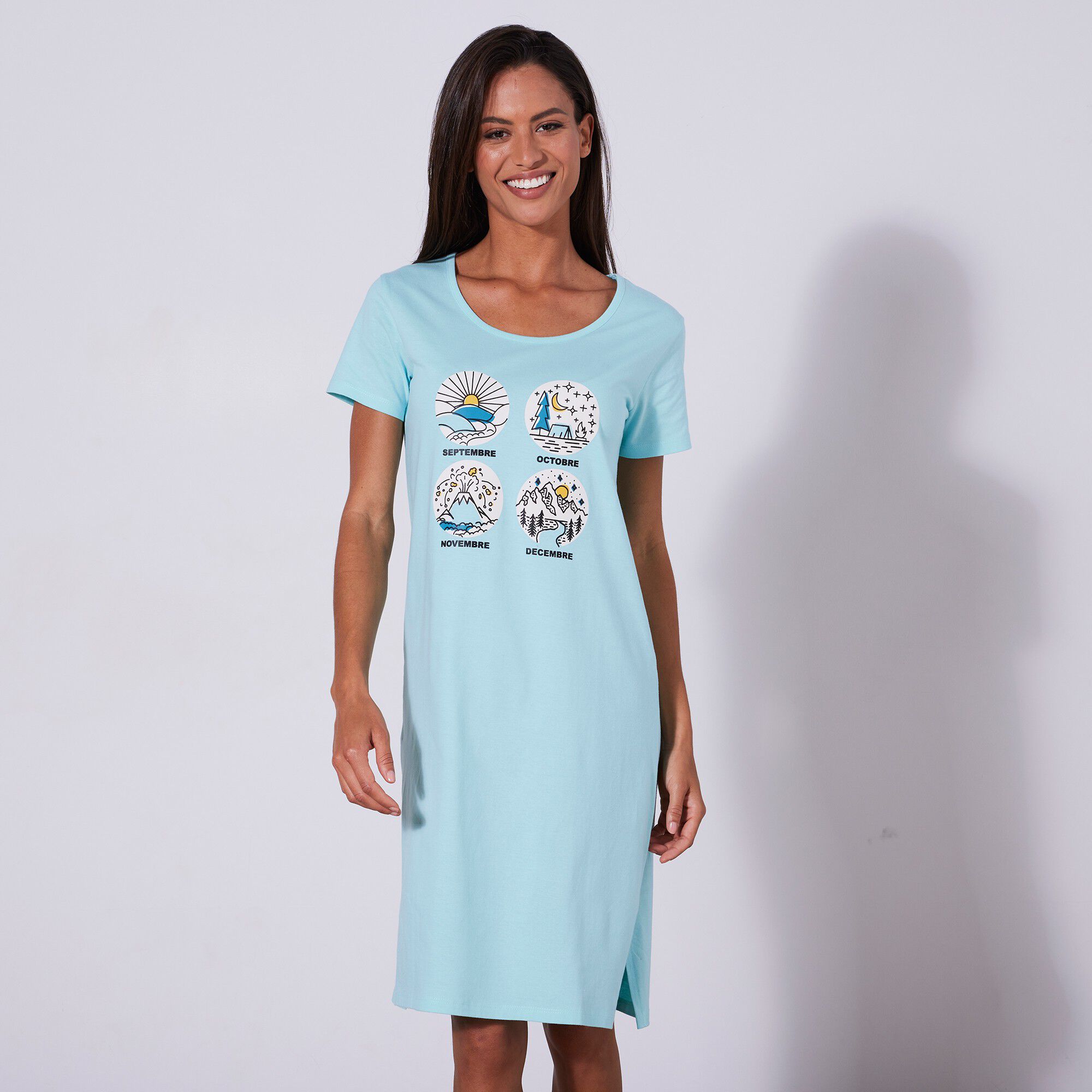Chemise de nuit courte manches courtes avec « calendrier hivernal »
