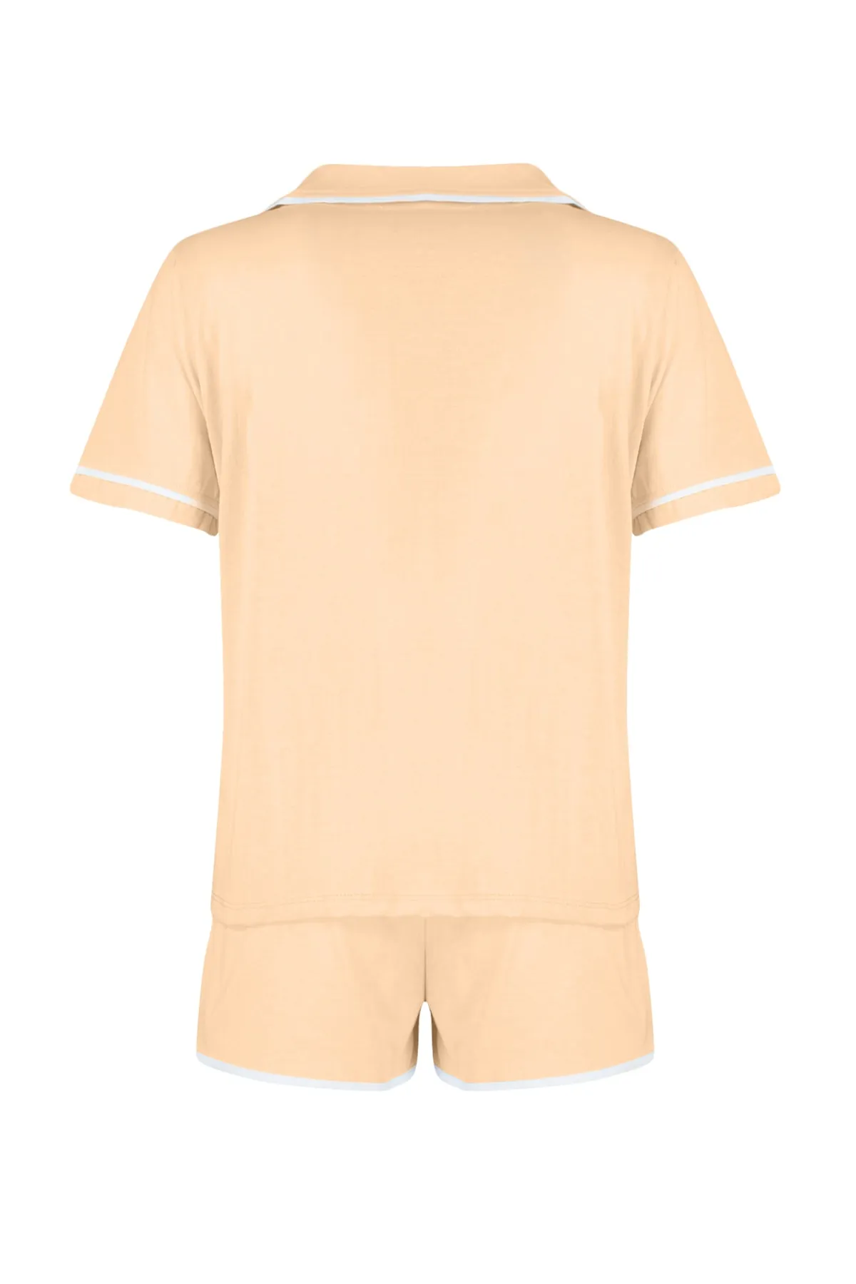 Trendyol Collection  Lachsfarbenes, gestricktes Pyjama-Set aus Hemd und Shorts aus 100 % Baumwolle mit Paspelierung THMSS20PT0406