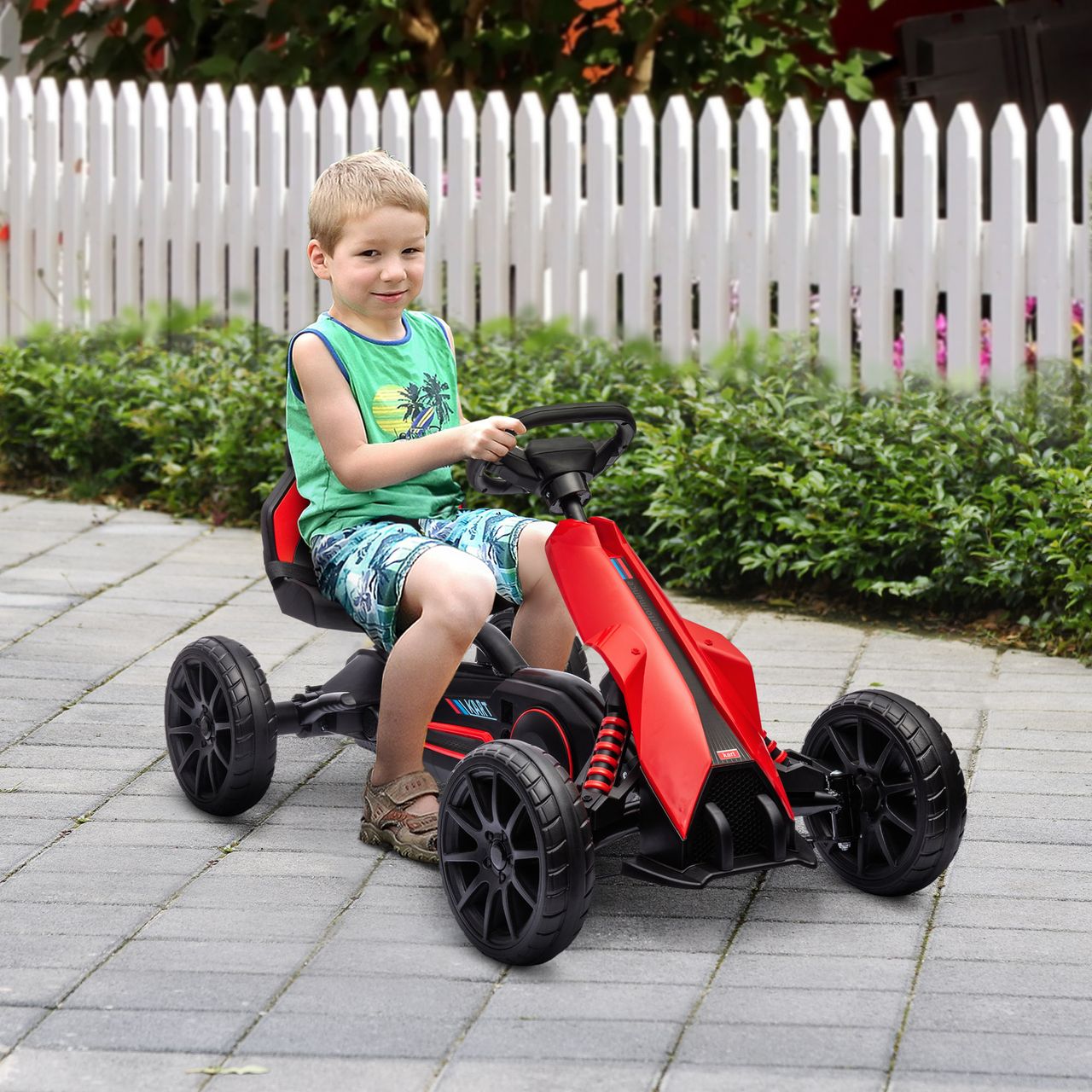 HOMCOM Gokart, Kinderfahrzeug mit verstellbarem Sitz, Tretfahrzeug, Rot