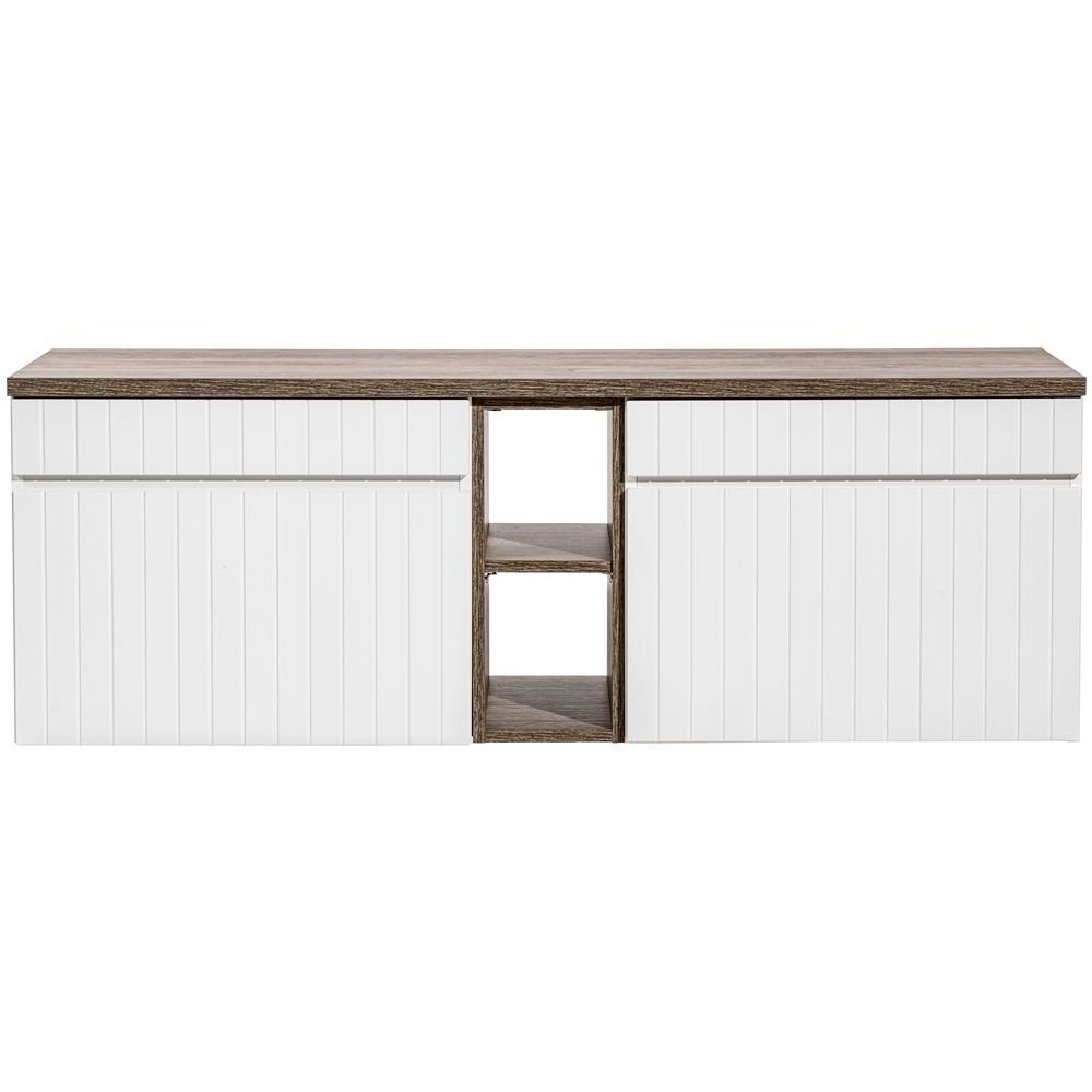 Lomadox Badmöbel-Set IRAKLIO-56, (12-St), Eiche Doppelwaschtisch Keramik Waschbecken Spiegelschränke Hochschrank
