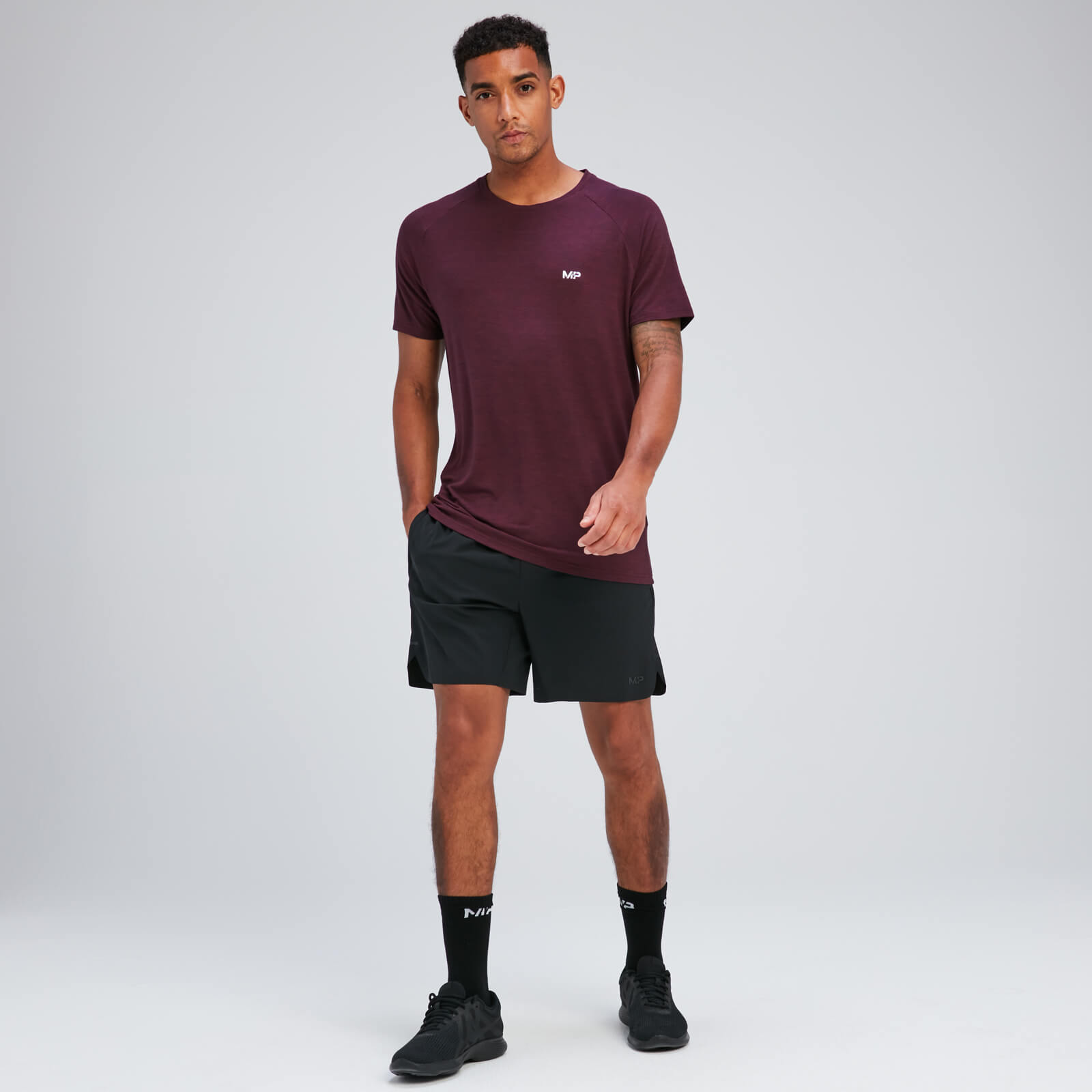 T-shirt à manches courtes MP Performance pour hommes – Bordeaux chiné