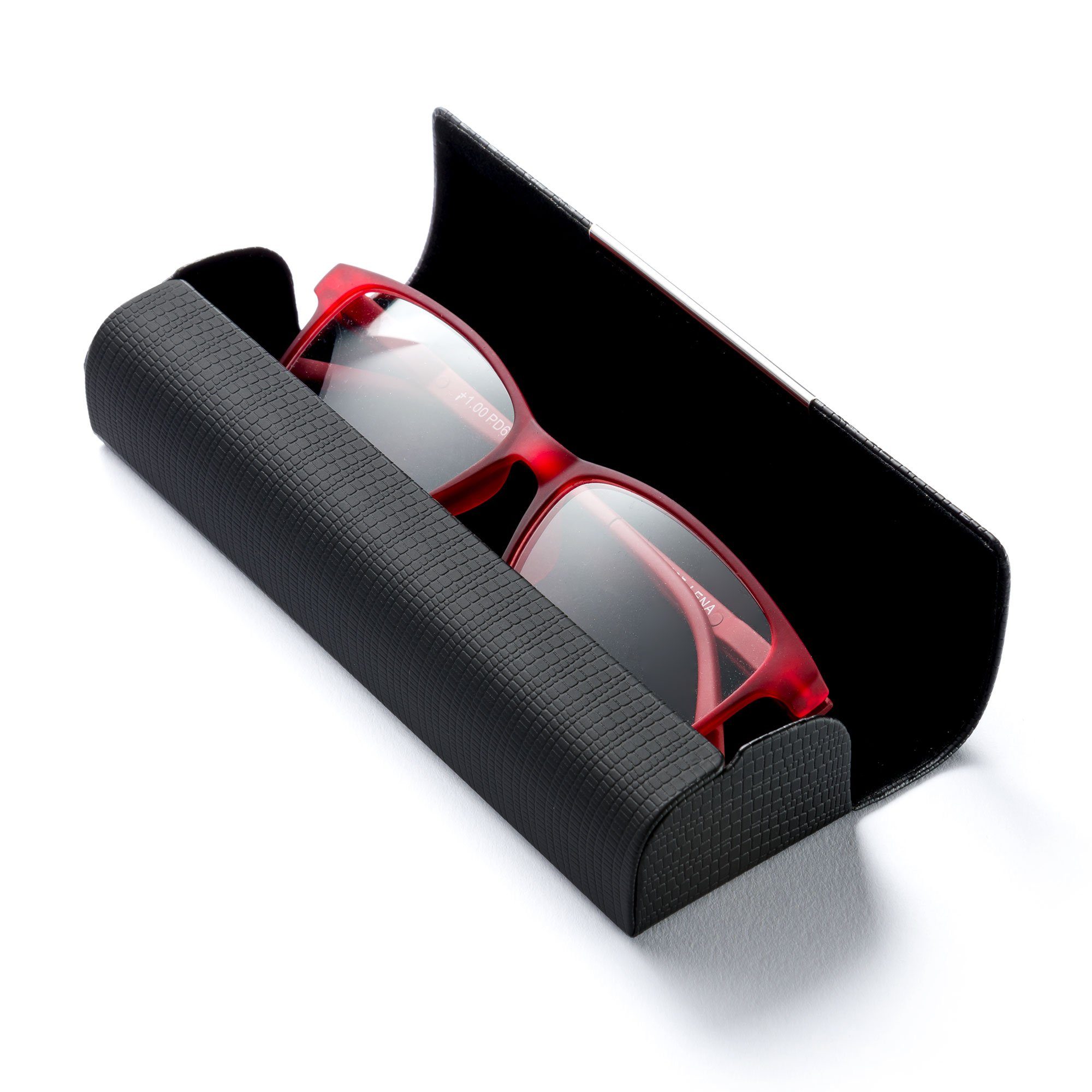FEFI Brillenetui Kleines klassisches Etui in Leder-Optik mit Chrombeschlag, inklusive Mikrofasertuch