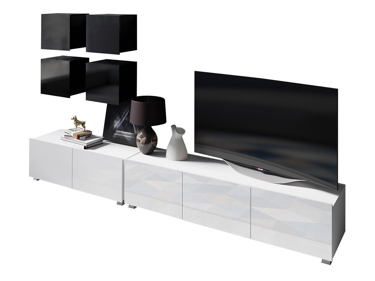 Mirjan24 Wohnwand Calabrini XVIII, (6er-Set, 2x TV-Lowboard, 4x Wandregal), ohne Griffe
