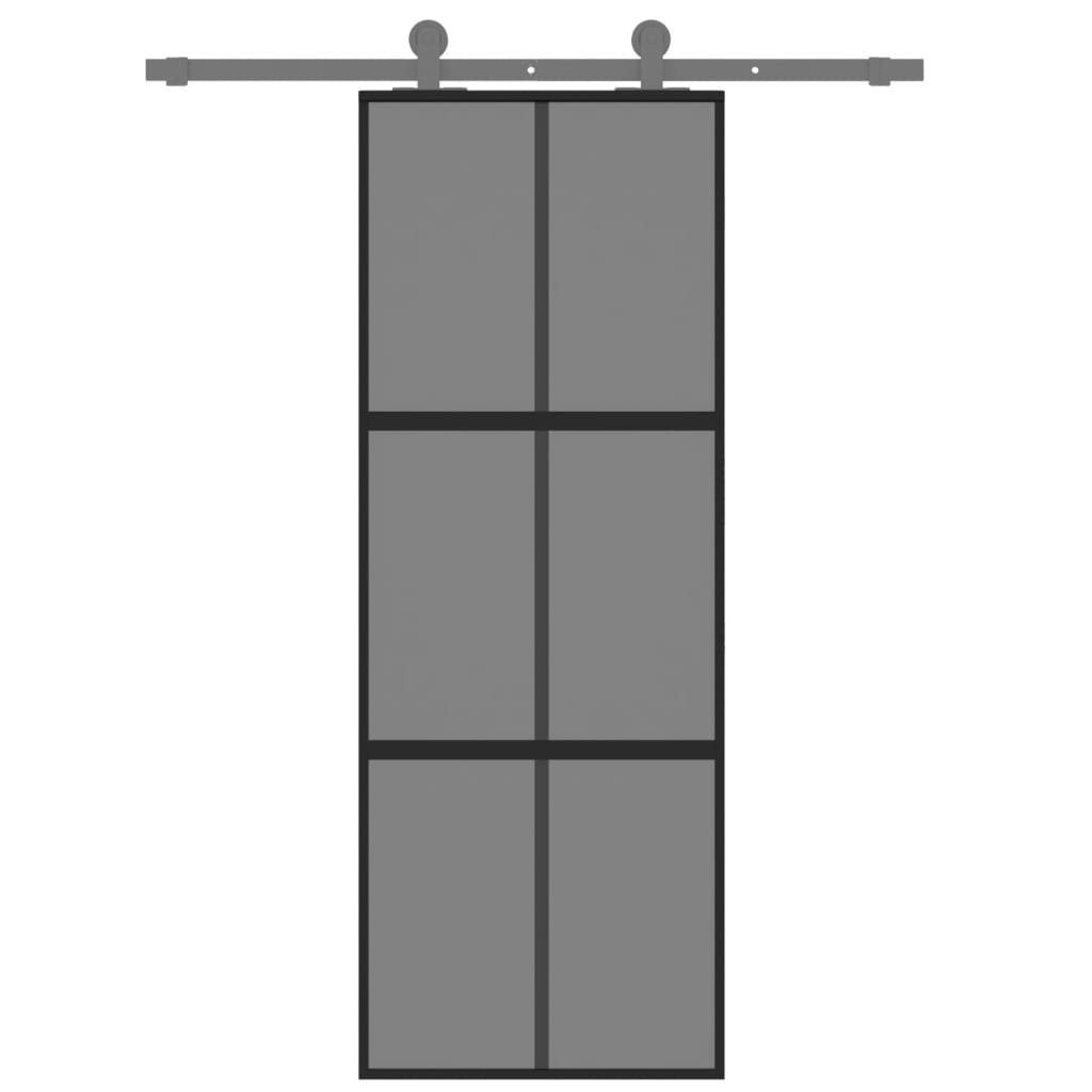 vidaXL Zimmertür Schiebetür Zimmertür Innentür Glas Schwarz 76x205 cm Hartglas und Alum