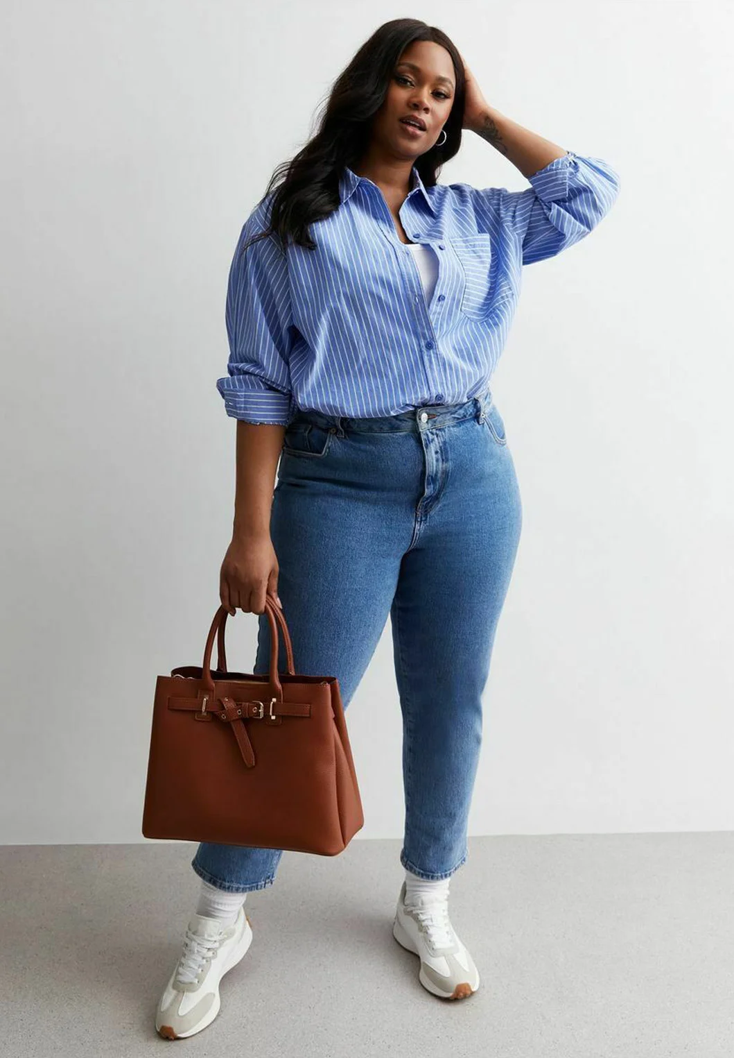 Camisa de popelina de rayas New Look Curves