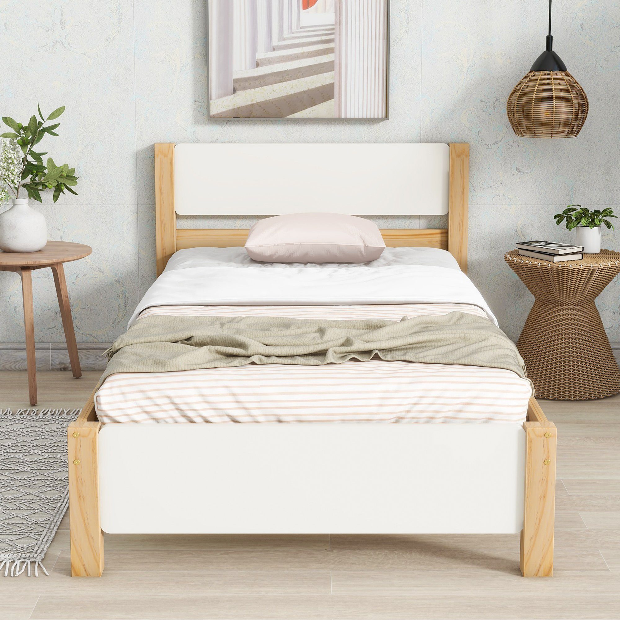 Gotagee Holzbett Futonbett Einzelbett mit Mittelfuß Holzbett Jugendbett Doppelbett Bett
