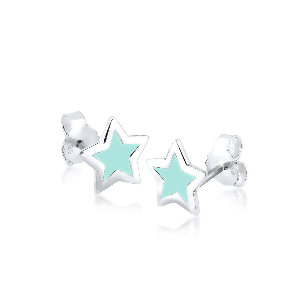 Elli Elli Boucles d'Oreilles Femme Motif Étoile Classique avec Émail en Argent Sterlin Boucles d'oreilles
