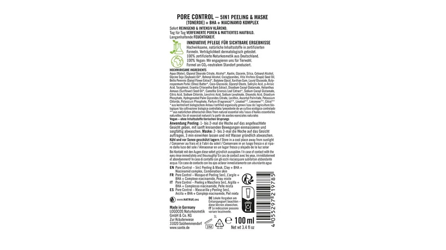 SANTE Pore Control 5in1 Peeling & Maske 100 ml