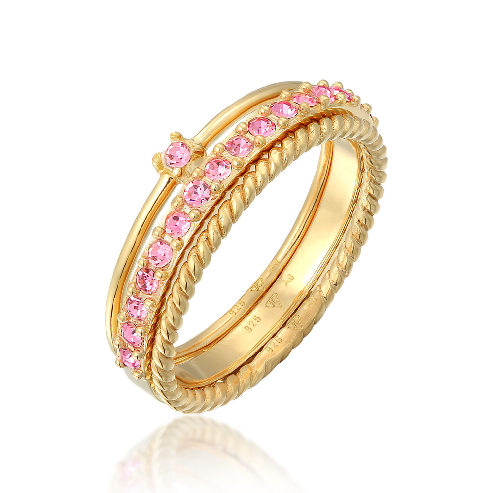 Elli Elli Bague Femmes Set Multi-Color étincelant avec cristaux Multicolore en argent  Bague