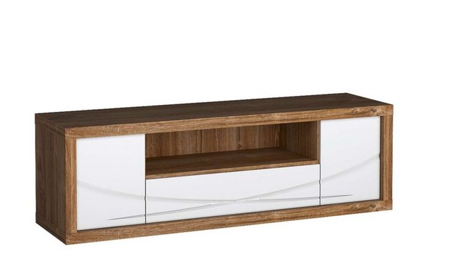Stylefy Wohnwand Parisel Stirling Eiche Weiß Hochglanz, (Set (5-St), Wohnmöbel), 5-teilig, mit Push-to-Open, variabel stellbar, Modern Design