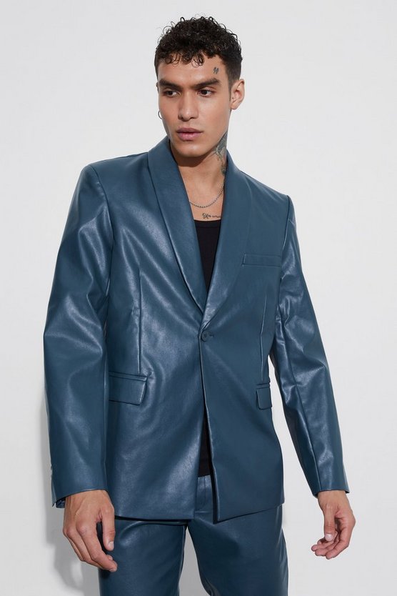 Oversize PU-Blazer mit Schal-Kragen