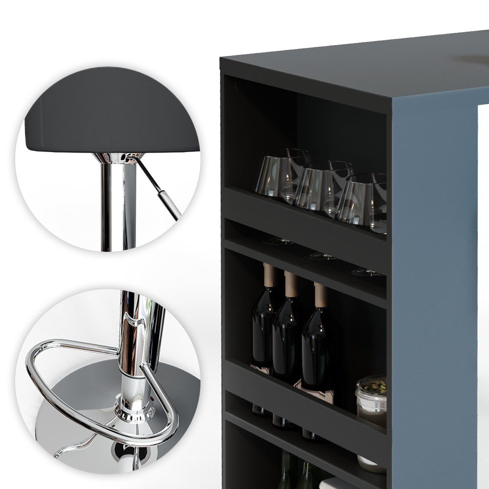 Vicco Bartisch Bartresen Stehtisch Bistrotisch Anthrazit inkl. Hocker